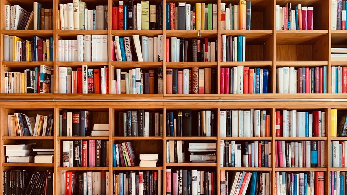 wooden book shelves with books inside 